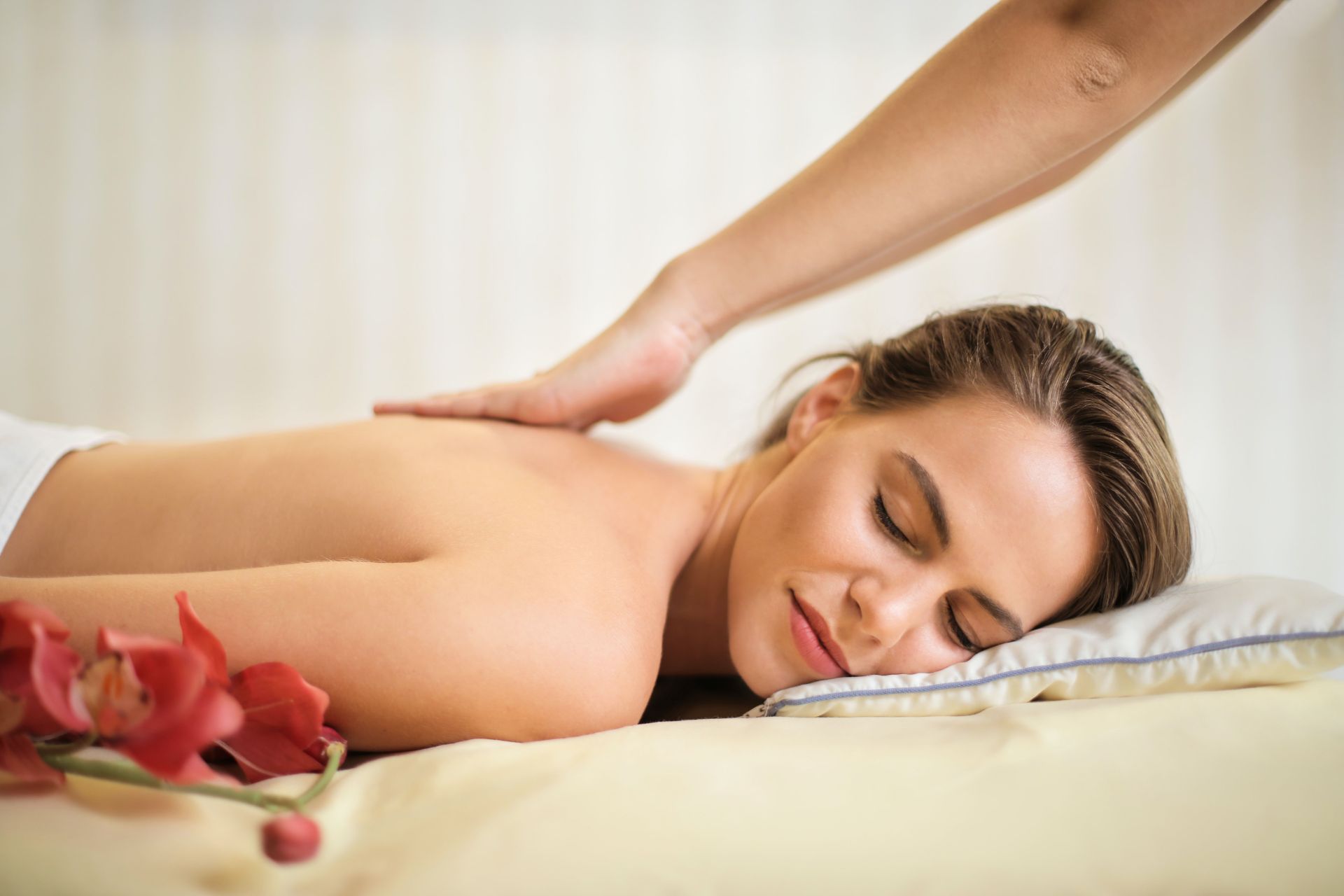 Woman in peace receiving massage